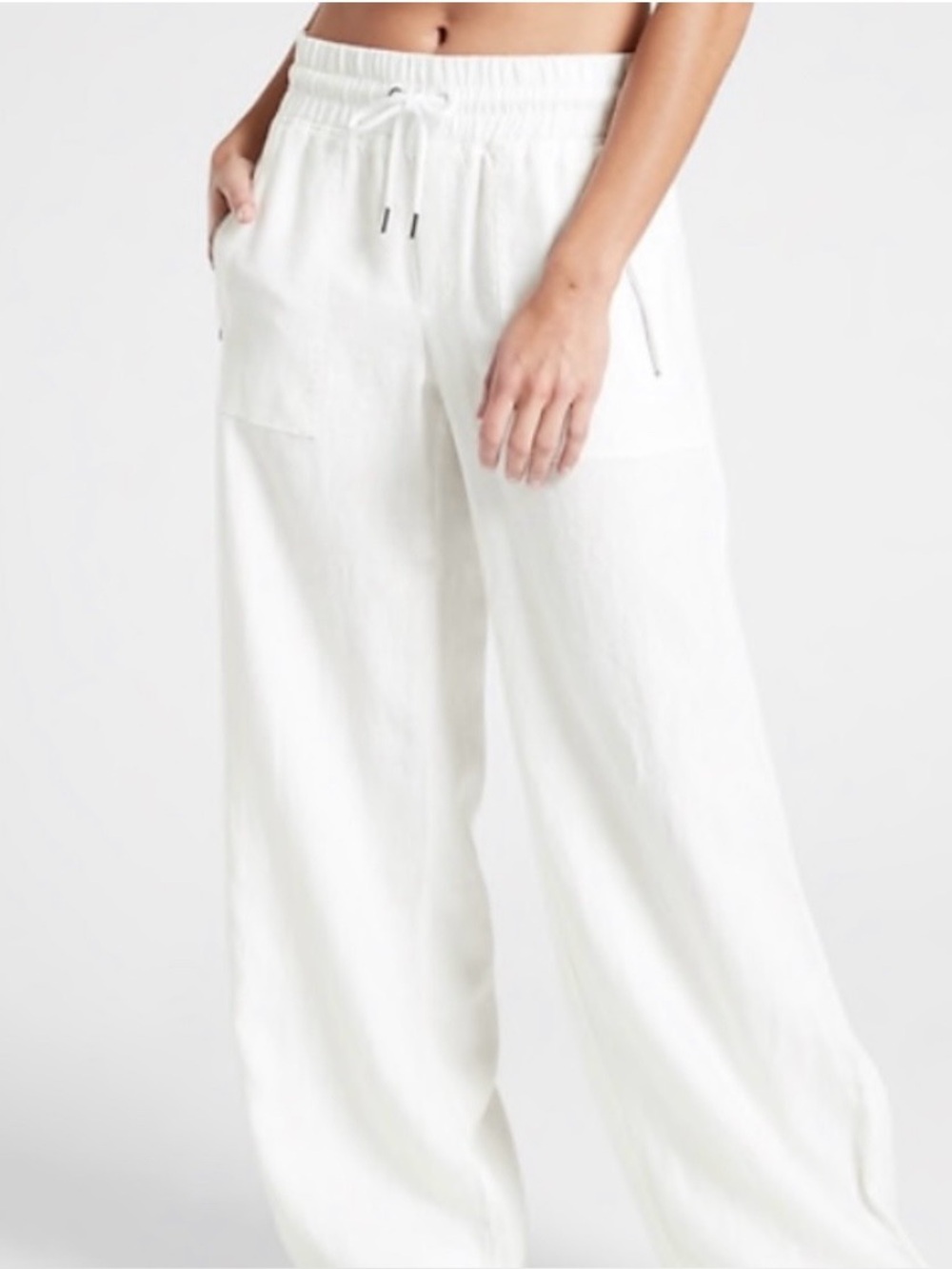 Athleta Cabo White Wide-Leg Linen Drawstring Pants. Women's 18 NWOT